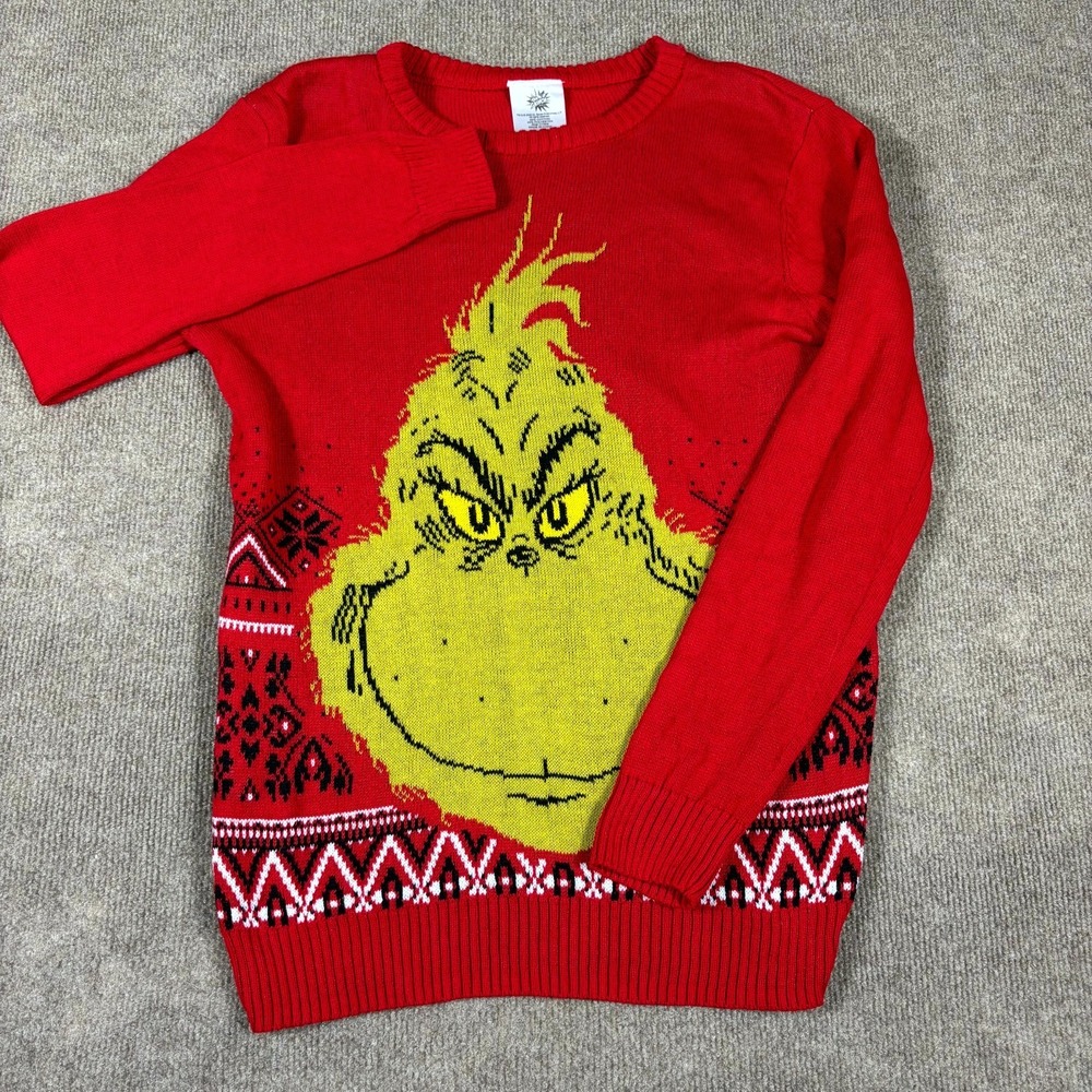 Dr. Seuss The Grinch Ugly Christmas Sweater Unisex Large Red Knit Winter Holiday